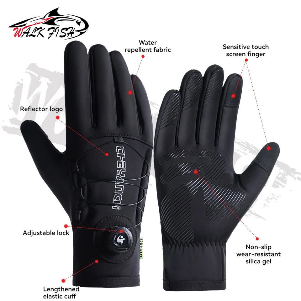 WALK FISH Fishing Gloves Sports Winter Warm Full Finger Gloves Touch ScreenBicycle Bike Motorcycle Riding Waterproof Non-slip