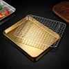 Stainless Steel Barbecue Tray with Cooling Rack Silver Golden Grid Bakeware Kitchen BBQ Baking Pan Fruit Food Plate Organizers 2