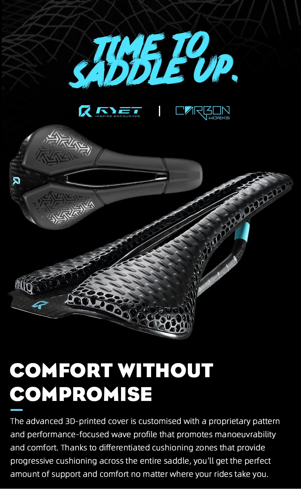 Ryet Voll carbon 3d bedruckter Fahrrads attel 250mm * 140mm 115g 7*9mm Carbon 3d bedruckter Fahrrads itz MTB Kies Straßen sattel Fahrrad teile – Detail 1