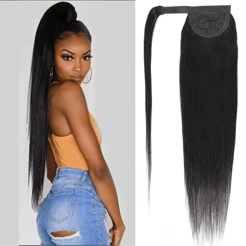 

Alipretty r Wrap Around Straight Ponytail Human Extensions Remy Hai Ponytails Clip in Hair Extensions Natural Color