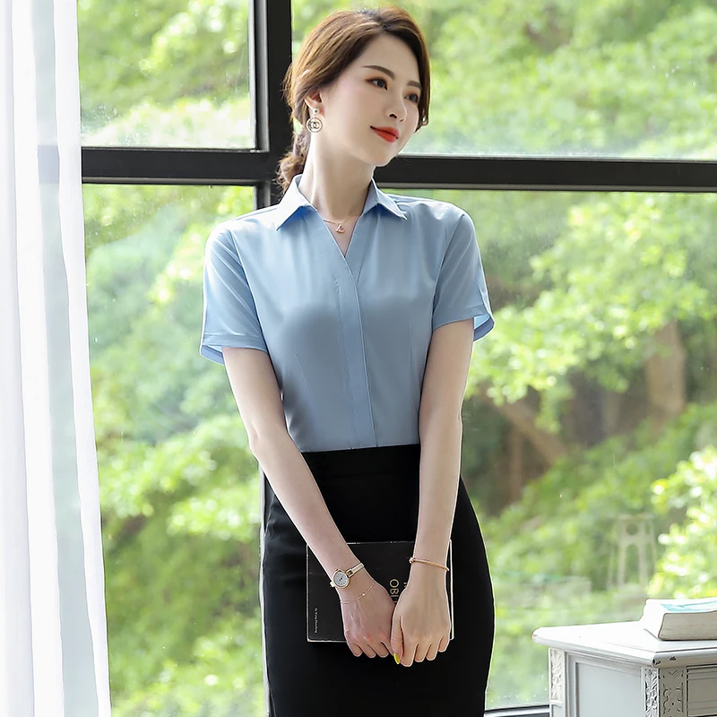 AIyssa Shirt womens professional temperament 2024 spring new fashion formal short-sleeved chiffon shirt office womens work top