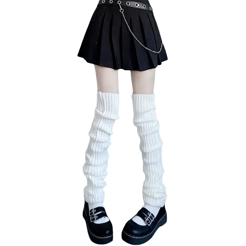 Women's Leg Warmers Women's Ribbed Knit Zip Up Leg Warmers - Kawaii 80s Harajuku Long Socks Shoujo Girl Clothes