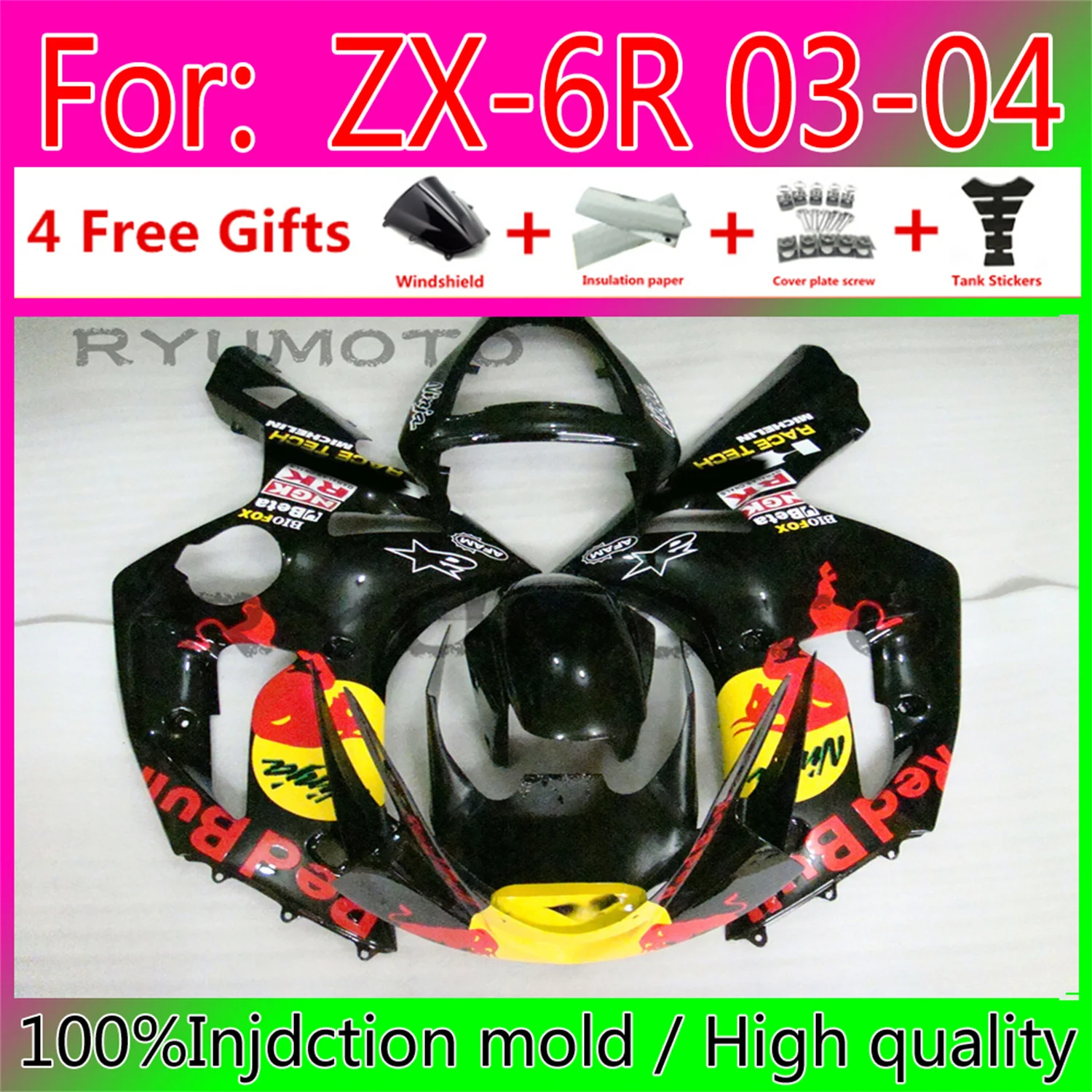 

New ABS Motorcycle Injection Mold fairings kit Fit for kawasaki Ninja ZX-6R 636 ZX6R 2003 2004 03 04 Bodywork fairing