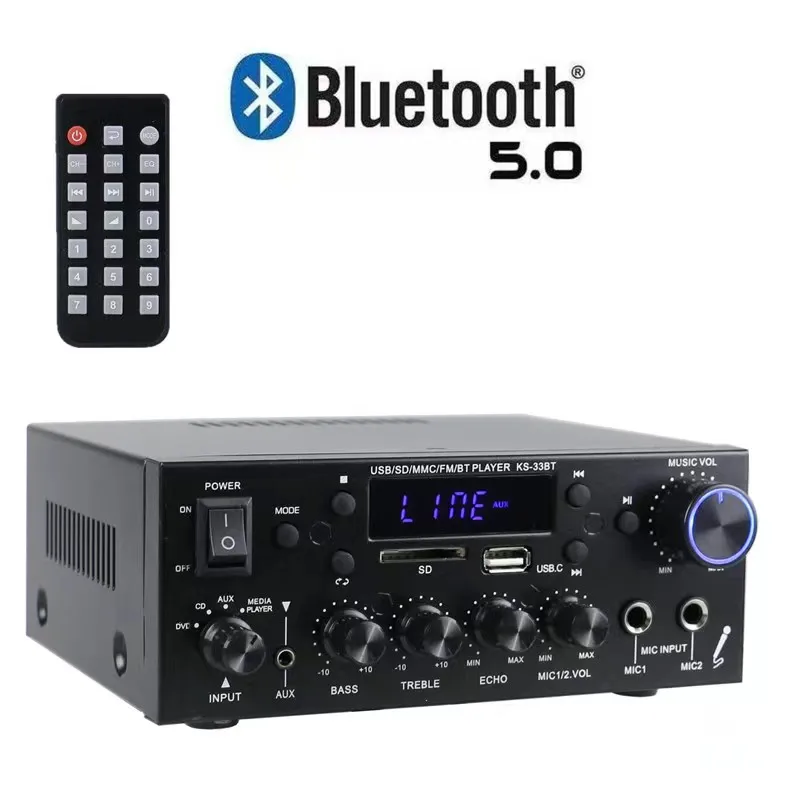 Atualizado Ks33bt Estéreo de Baixa Frequência Amplificador Hifi Digital Som Led Bluetooth Rádio fm 2x60w Amplificador Amplificadores - Image 5