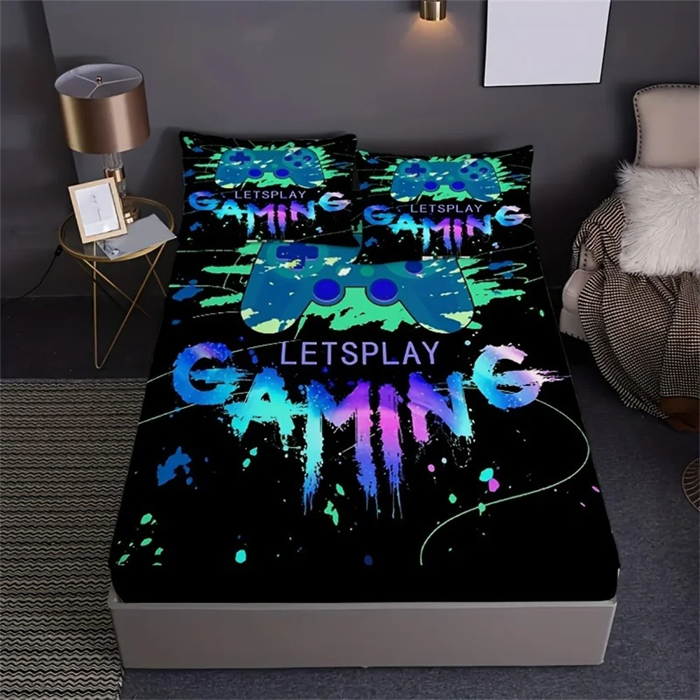 Painted Player Game Controller Print Fitted Sheet Set Mattress Cover Bedding Comfortable Breathable Bedding Set With Deep Pocket 1