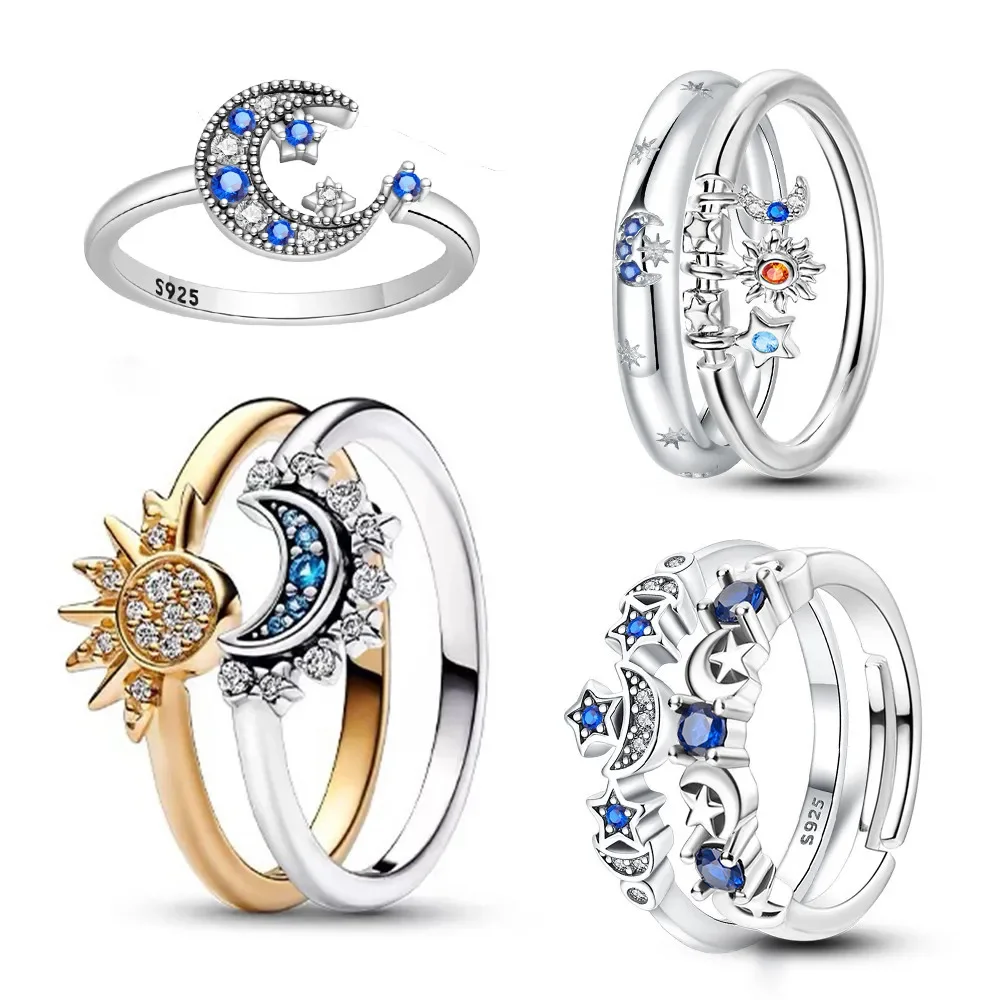 

Silver 925 Rings Fashion Sun Moon Star Ring Elegant Temperament Sparkling Ring Party Jewelry Accessories Gift for Women