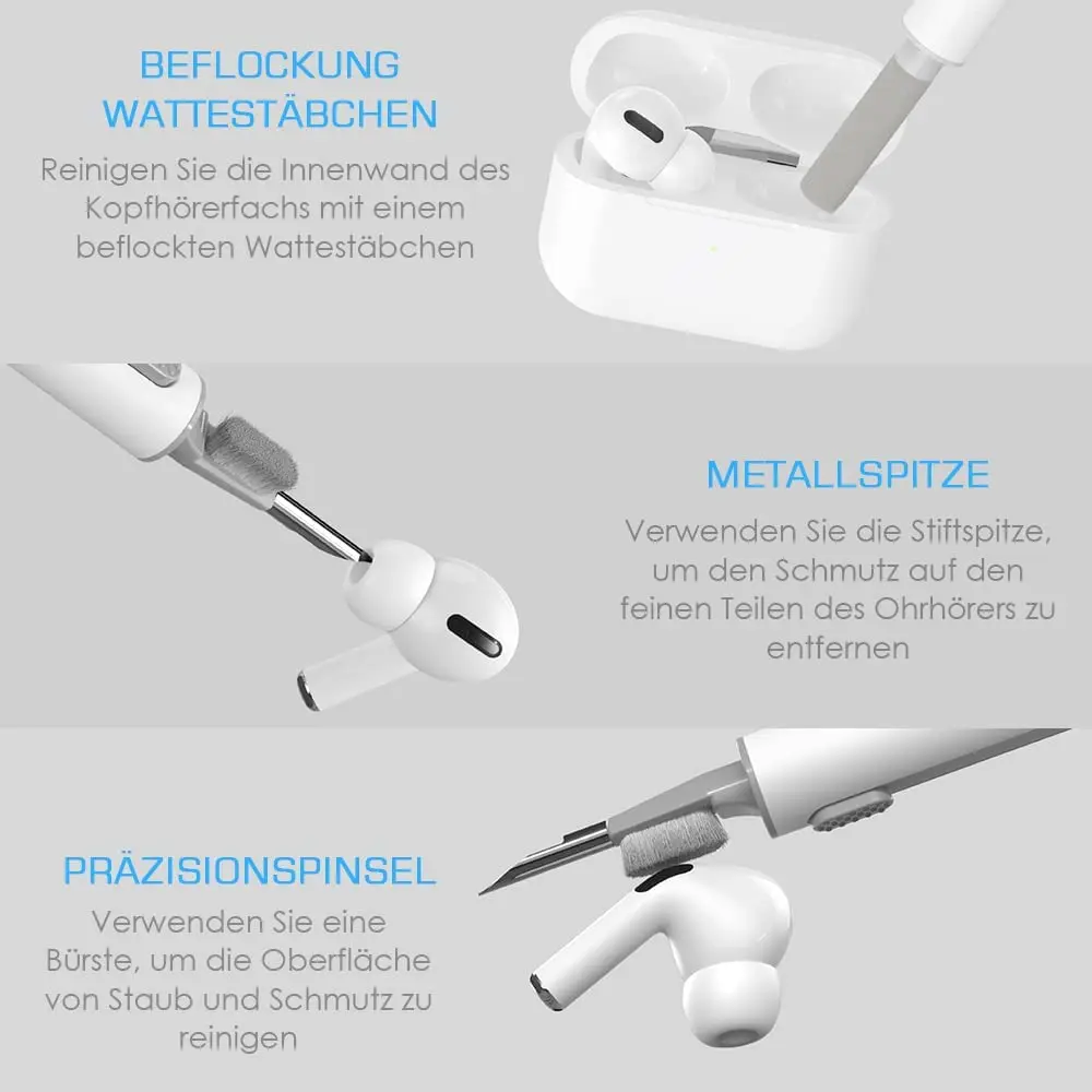 3 in 1 Bluetooth Earphones Cleaning Tool For AirPods Pro 1/2/3 & Xiaomi Airdots 3Pro Durable Earbuds Case Cleaner Kit Brush Pen