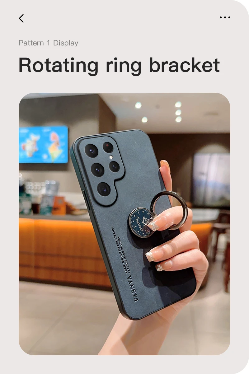 Samsung S24 Ultra Sheepskin Leather Magnetic Ring Stand Holder Case For Galaxy S23 Plus S21 FE Matte Lens Protection_voghion.com