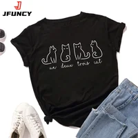 JFUNCY Summer T-shirt Women Cotton T Shirt Lovely Cat Printed Tshirt Short Sleeve Loose Woman Tops Female Tee Shirts