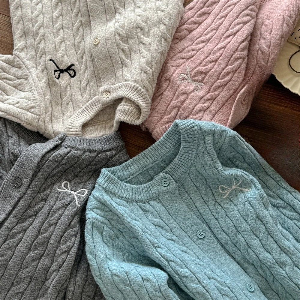  소녀 가을 겨울 스웨터 키즈 보우 매듭 가디건 솔리드 컬러 니트 스웨터 봄 어린이 패션 의류