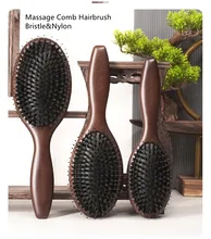 

Hair Brush Natural Bamboo Handle Boar Bristles Anti-static Hair Scalp Paddle Hairbrush Gasbag Massage Comb Hair Care