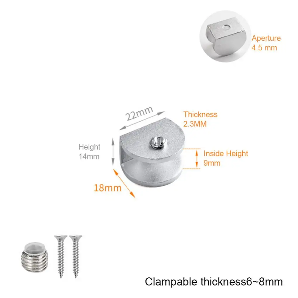 1 Piece Aluminum Alloy Semi-circular Glass Clip Glass Brackets Fixed Support Bracket Flat Back Mount Holder for Thick
