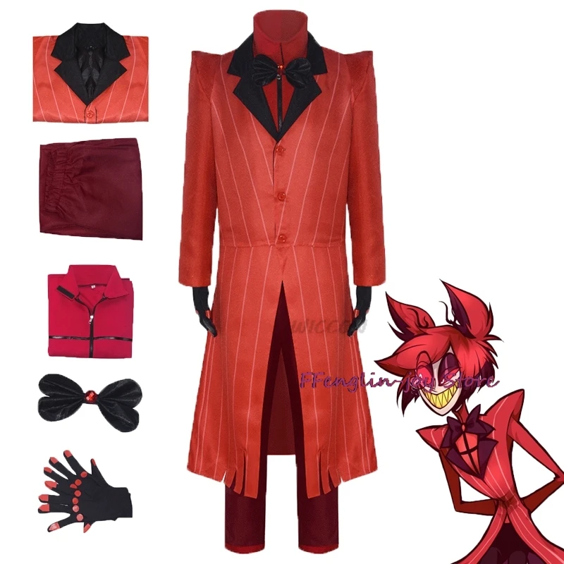 

cos Hazbin alastor Cosplay Hotel Uniform Cosplay Costume Adult Men Halloween Carnival Christmas Costumes Red Suit kostüm damen