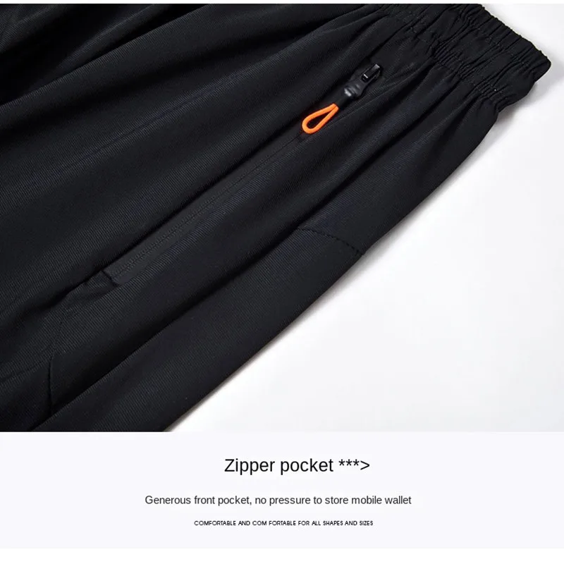Summer cool ice silk men's large size shorts straight 7-point pants thin quick-dry sports baggy 7-point pants 5-point pants ba 5