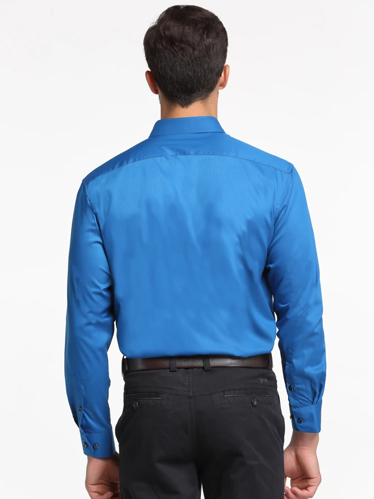 Men's Classic Silk Touch Bamboo-fiber Long Sleeve Dress Shirts Without Pocket Regular-fit Solid Business Office Easy-care Shirt