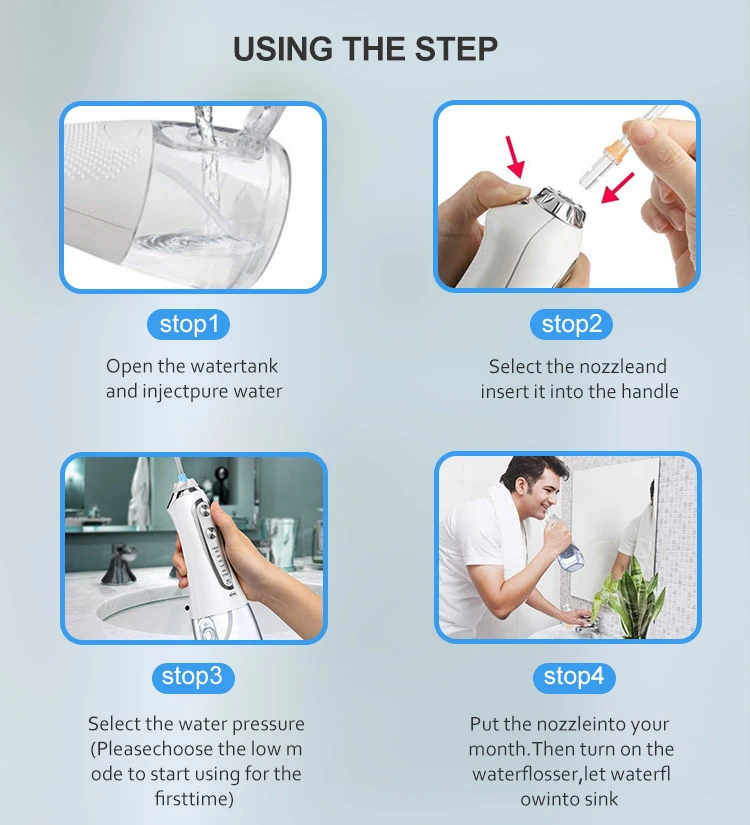 Oral Irrigator Dental Cleaner Water Flosser 5 Modes 300ml Portable USB Rechargeable With Travel Bag