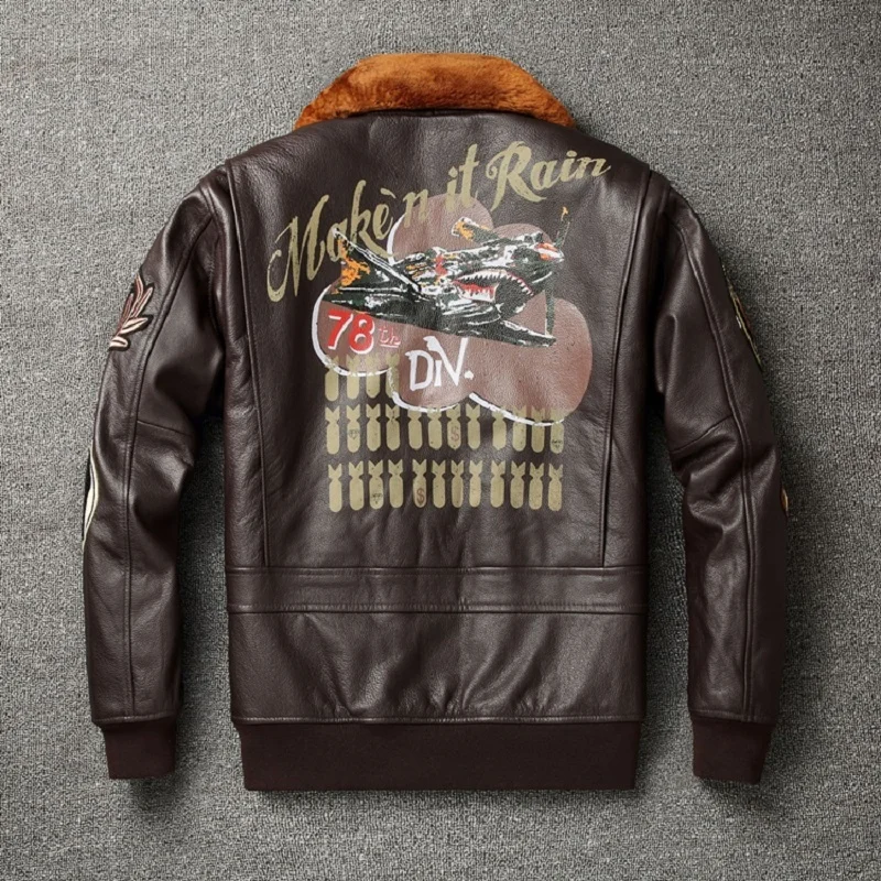 

Мужская кожаная куртка-пилот G2 2023 в стиле милитари, зимнее пальто в стиле милитари со съемным шерстяным воротником и верхним слоем из воловьей кожи