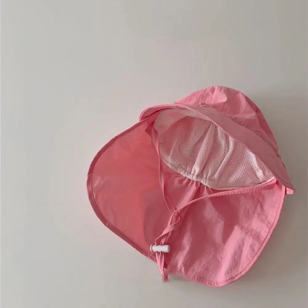 Breathable Solid color Children Sun Hat UV Protection Wide Brim Kids Beach Cap Neck Ear Cover Flap Cap Sunscreen Bucket Hat Girl