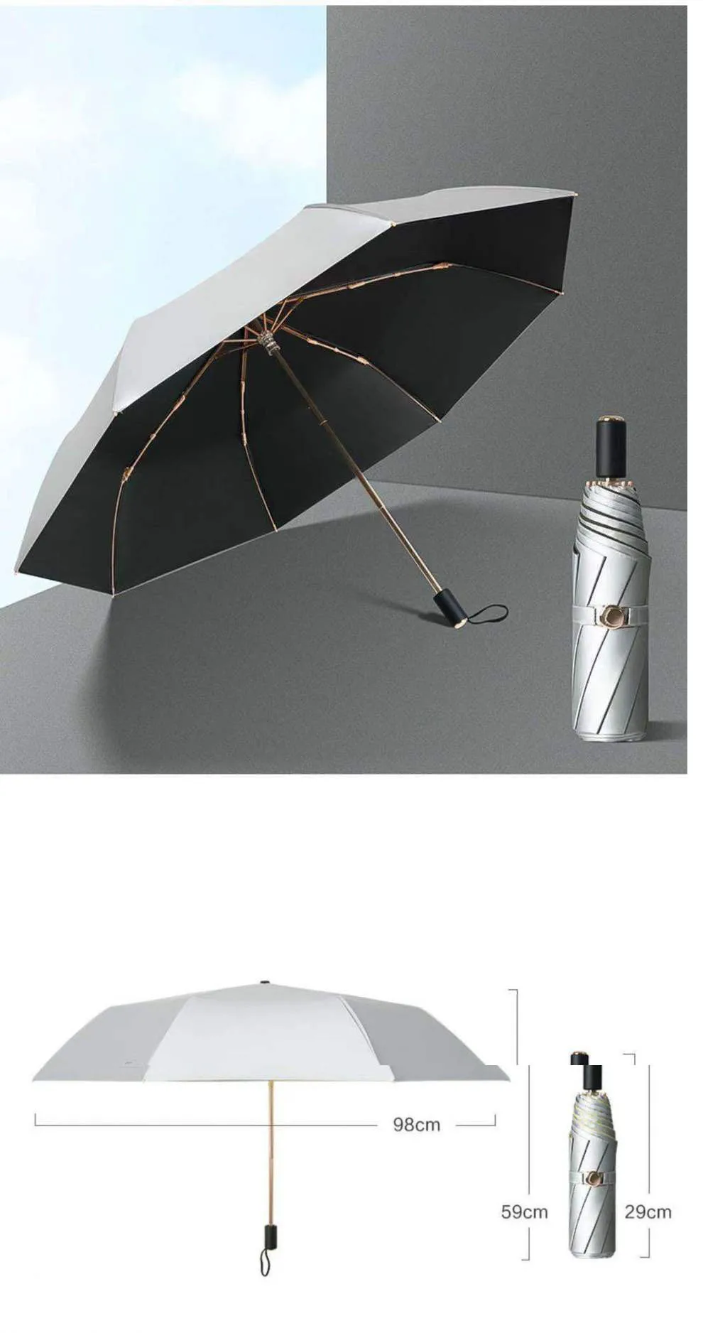 Double Layer Titanium Silver UPF50 Umbrella Sunscreen Anti-UV Sun Umbrella Three-fold Rain Folding Sunshade