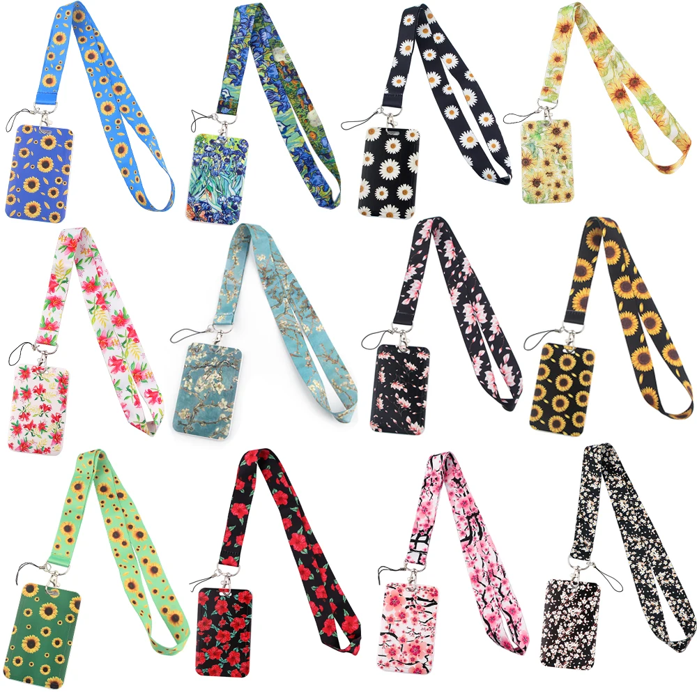 Badge Holder Hanging Neck Strap CB896 Cherry Blossoms Lanyard Credit Card ID Holder Bag Student Women Bank Bus Business Card Cover