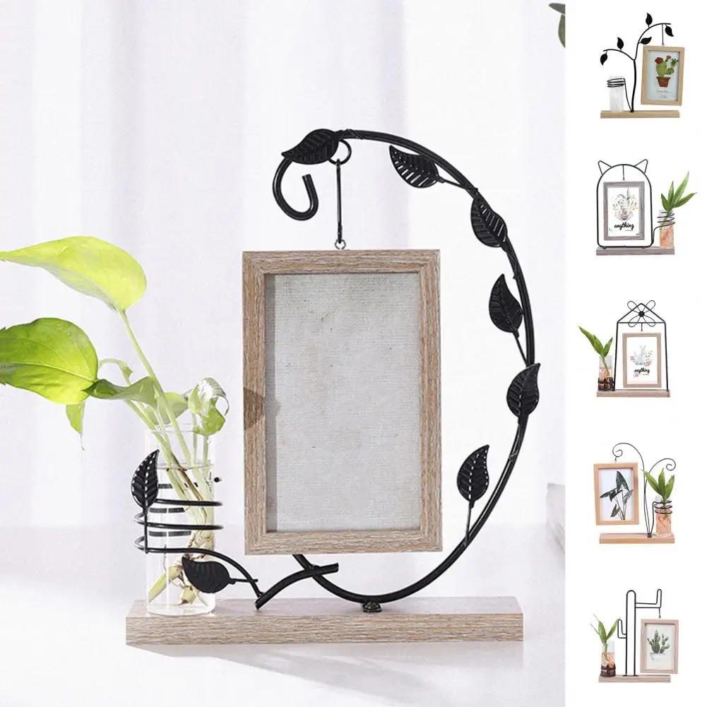 Photo frame double sided stable base high strength rustproof with hydroponic vase home supplies