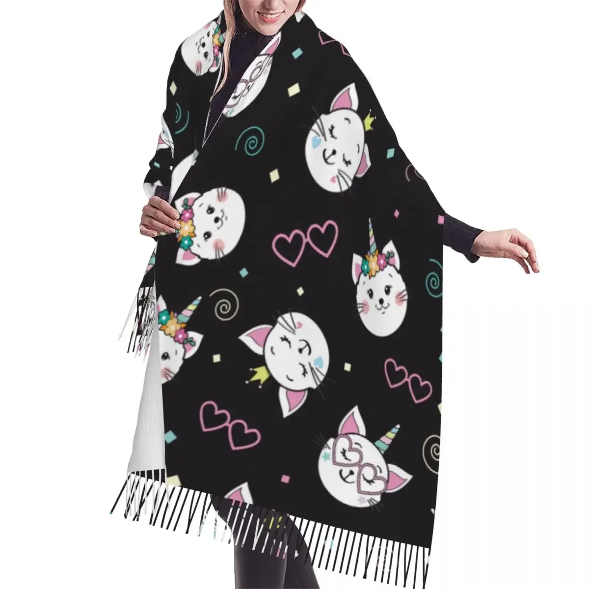 

Winter Tassel Scarf Cute Funny Cat Unicorn Women Cashmere Scarves Neck Head Warm Pashmina Lady Shawl Wrap Bandana