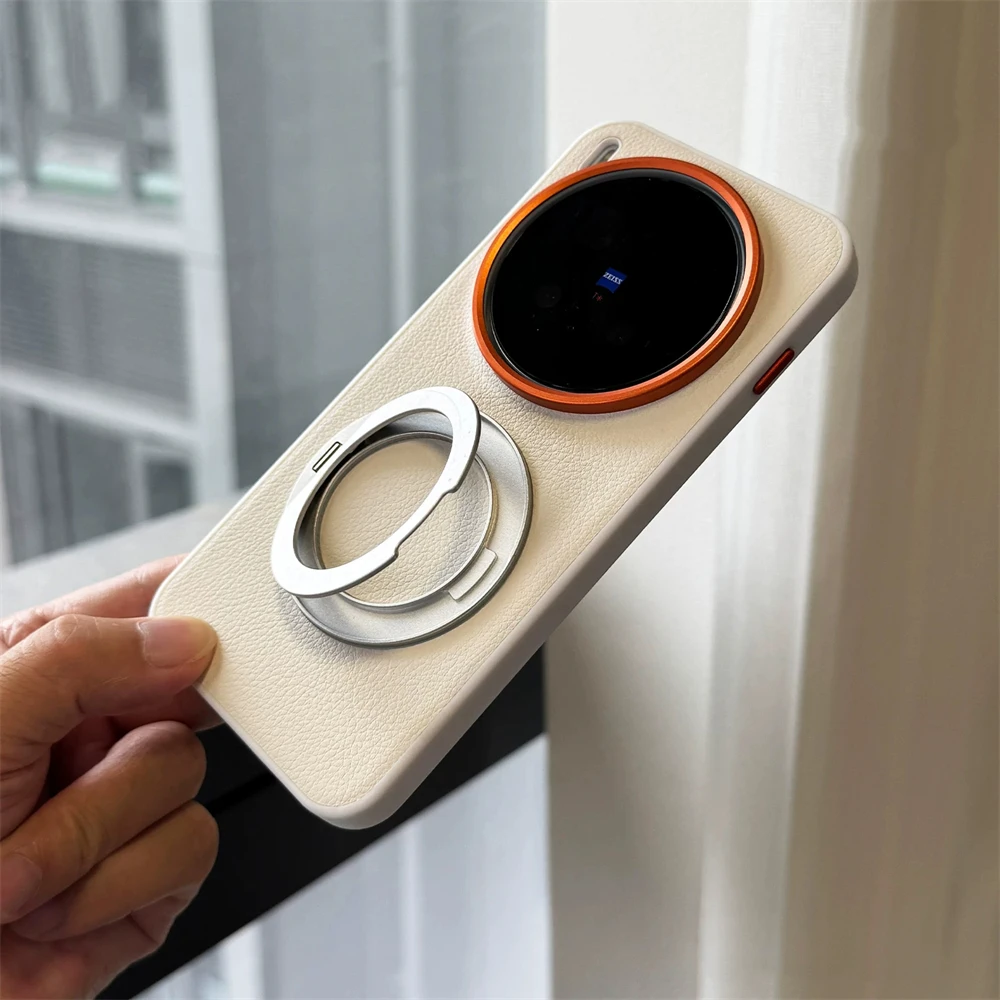 Shockproof PU Leather Phone Case with Rotating Magnetic Ring Bracket