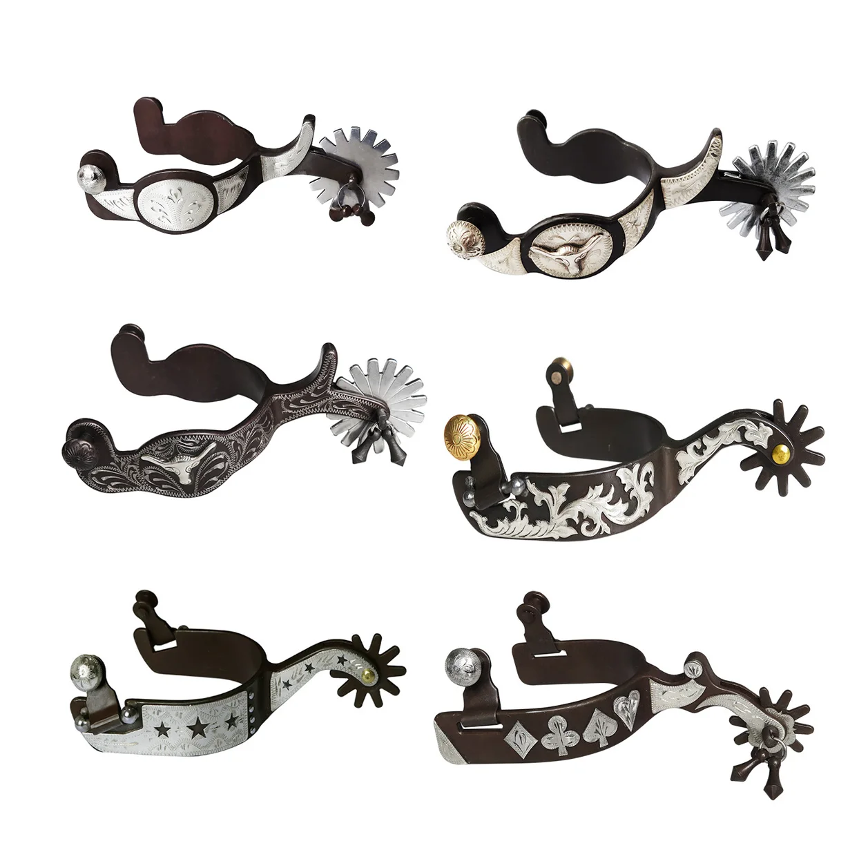 1 Pair Horse Western Spurs Vintage Carved Spurs Retro Bronze Low Carbon Steel with Turnable Gear for Equestrian Training