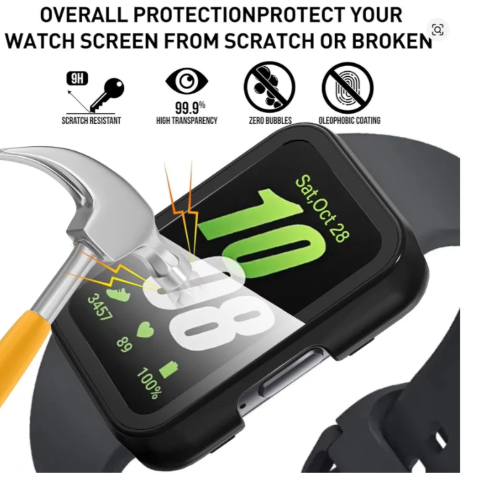 Matte Shockproof Watch Case with Tempered Glass Screen Protector - Full Cover Anti-Scratch Design