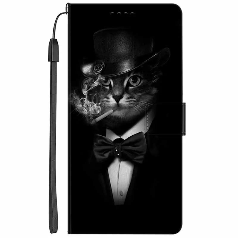 Elegant Leather Flip Wallet Cover - Premium Phone Case with Cat Design