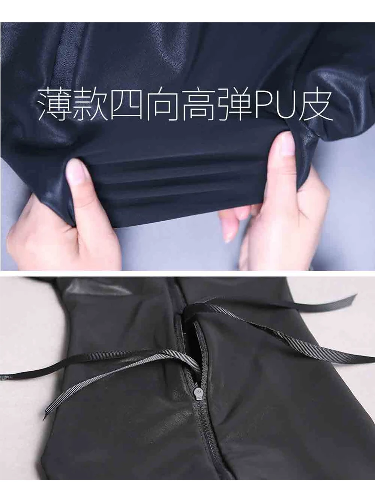 Elastic PU Leather Self Bondage Zentai Cosplay Full Bodysuit Unitard Jumpsuit Tight Sexy Bodystocking One Piece Lingerie Catsuit cosplay costume adult unitard latex lingerie mens bondage lingerie sexy fetish wear