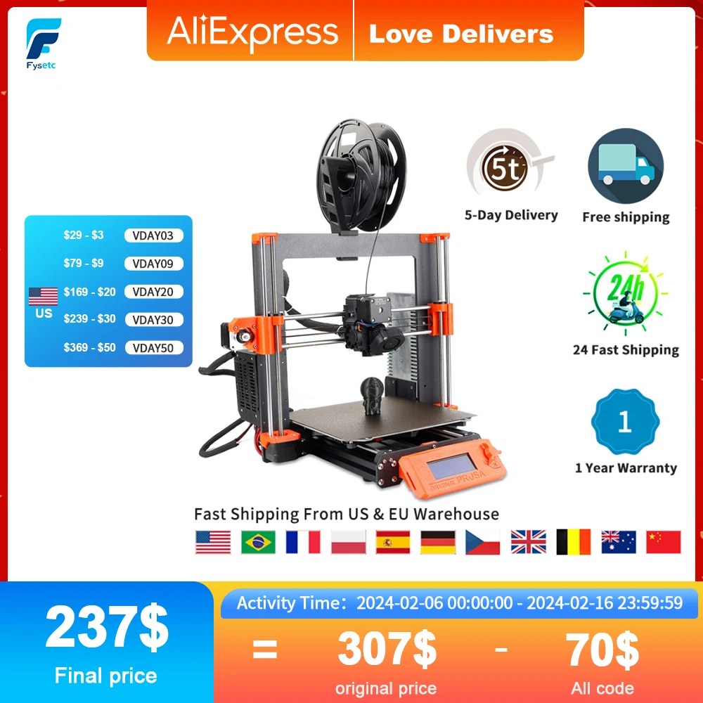 Clone Prusa I3 Mk3S Stampante 3D Kit Stampante 3D Fai Da Te Compreso La Stampante 3D Mk3S Aggiornata Fai Da Te Mk2.5/Mk3/Mk3S Impresora 3D