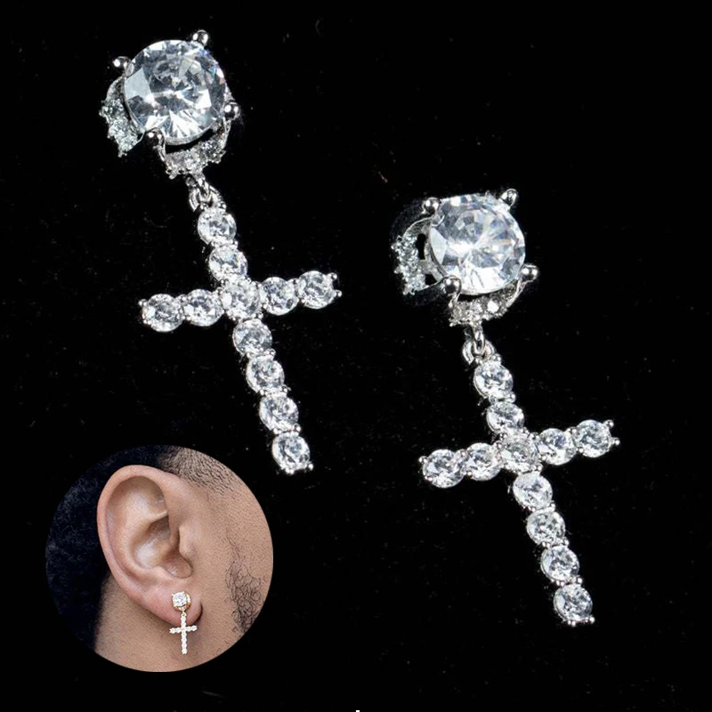 Cross Stud Earrings Hip Hop Rhinestone Piercing Studs For Women Men Ear Accessories Fashion Jewelry stud earrings cross earrings