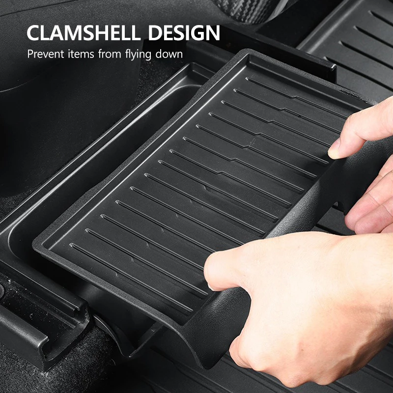 Rear Under Seat Organizer for Tesla Model Y-Backseat Storage Box with lid Center Console Storage Tray Trash Can Bin