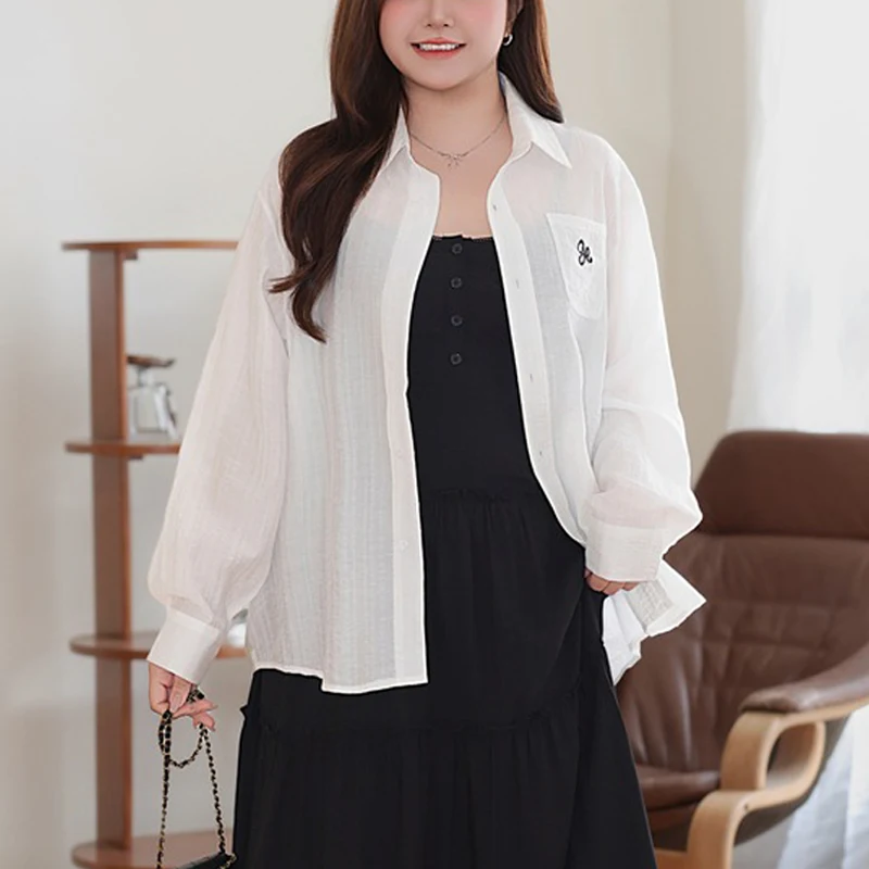 Women's Plus Size Embroidered Blouse - Oversized Shirt With UPF Sun Protection, Casual Loose Summer Premium Top & Chic Style