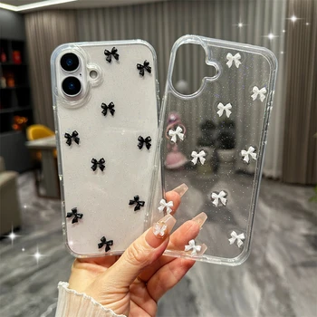 Cute 3D Bowknot Glitter Phone Case For iPhone 16 15 14 13 12 11 Pro Max Plus MiNi 2025 Korean Girl Soft Cover Epoxy Clear Shell 1