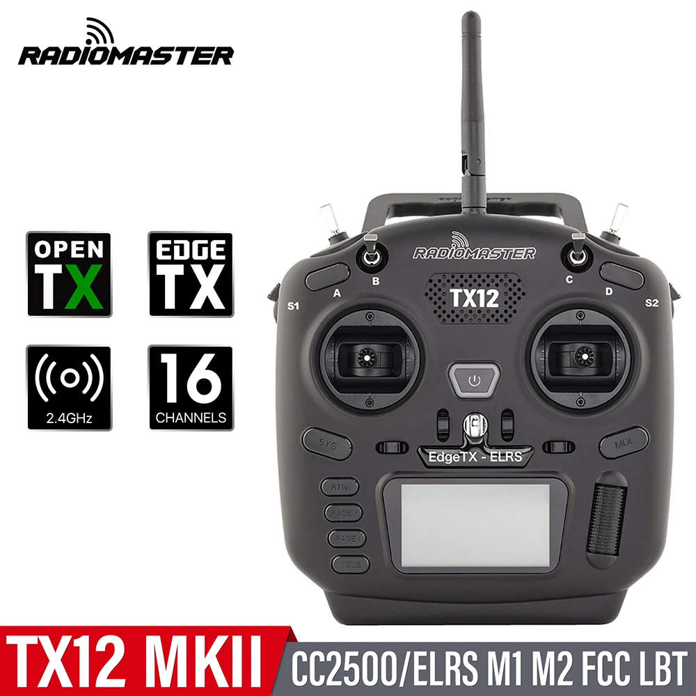 

Радиоконтроллер RADIOMASTER TX12 MK II CC2500/ELRS EdgeTX OpenTX 2,4 ГГц 16CH Hall Gimbals цифровой радиопередатчик