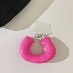 Korean Cute Cotton Round Hanging Phone Pendant with Soft Strap and Anti - Lost Ring Keychain (Rose Pink)