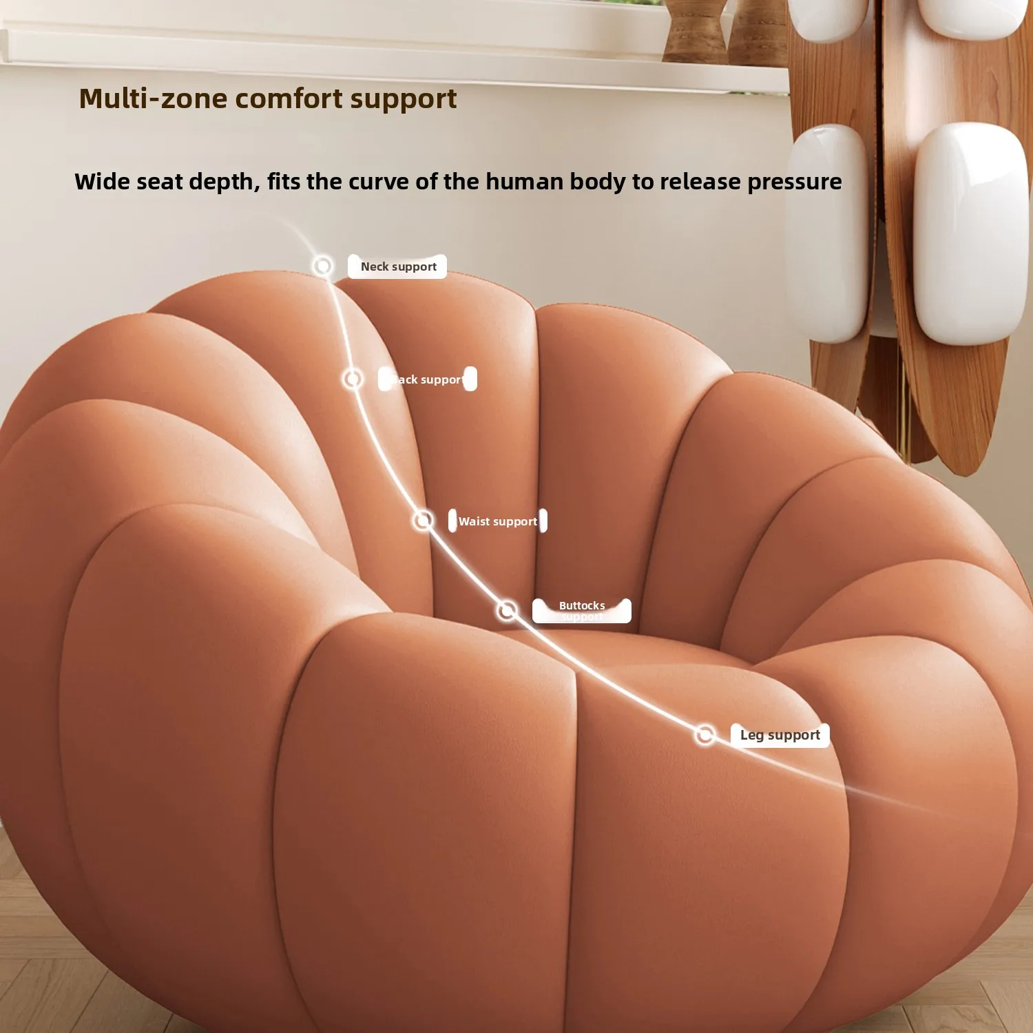 Cream Style Lazy Leisure Sofa Pumpkin Armchair Rotatable Single Seat Recline Sleep Function Ultra-Soft Living Room Furniture