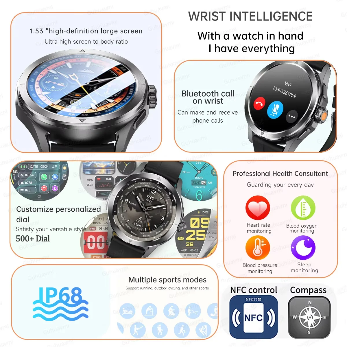2025 New S4 Ultra GPS Track Smart Watch Men 360*360 AMOLED Screen NFC Compass BT Call Waterproof Health Monitor Man Smartwatches