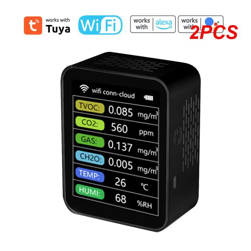 

2PCS WiFi 7 in 1 Smart Air Quality Monitor CO2 Meter TVOC HCHO PM2.5 Tester Digital CO2 Sensor Formaldehyde Gas Detector Tuya