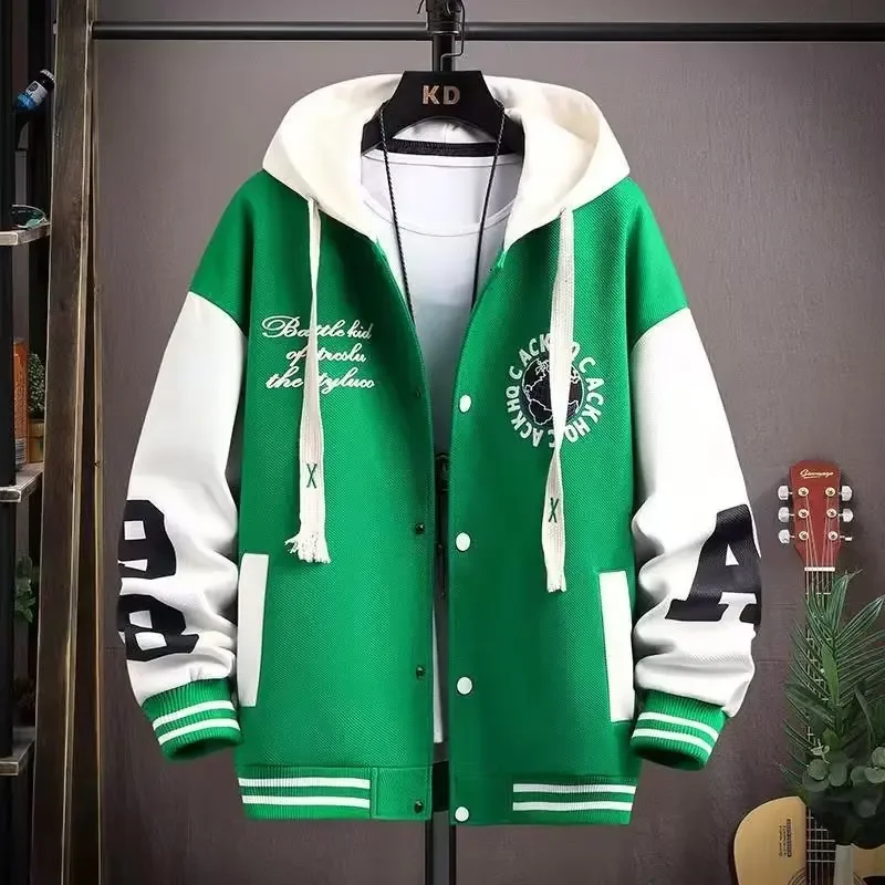 2024 Stitching Hooded Winter Jacket Men Korean Version All-match Earth Pattern Men Clothing Loose Single-breasted Youth Coats
