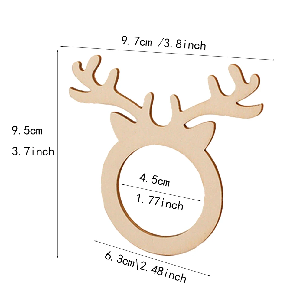 Wooden Christmas Napkin Rings 10pcs Reindeer Antlers Napkin Rings holders Christmas Dinner Table Party Holder napkin ring christmas napkin holder