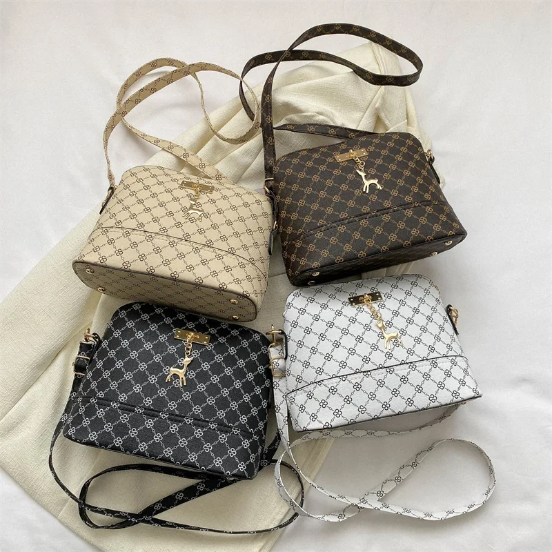 Retro Print Crossbody Bag For Women PU Leather Versatile Small Shoulder Handbag Purse Ladies Luxury Design Shell Messenger Bag