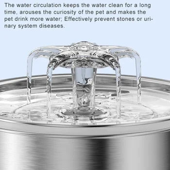 2L Automatic Pet Water Fountain 304 Stainless Steel Automatic Circulation Water Fountain Auto Filter Pet Drinker for Indoor Pet 6