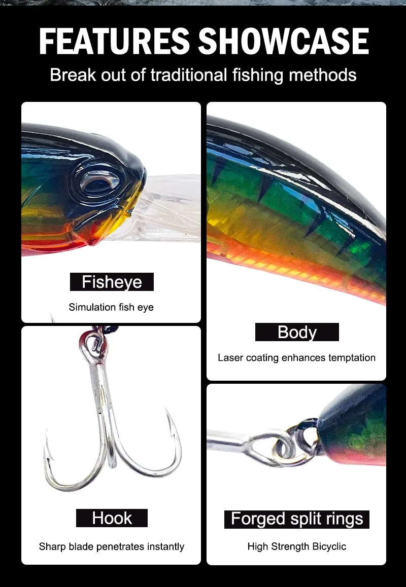 Kurbelköder, 41 g, 14,6 cm, lange Zunge, Kurbel-Wobbler, schwimmende Angelköder, künstliche harte Köder, Tauchen, molliger Bass, Hecht – Detail 2