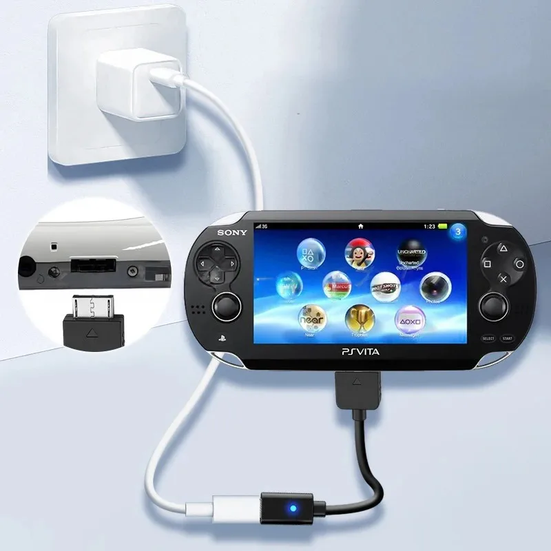 1000 컨트롤러 충전 어댑터용 USB C 케이블 PS Vita 1000 콘솔 전원 와이어용 C형 LED 변환 코드