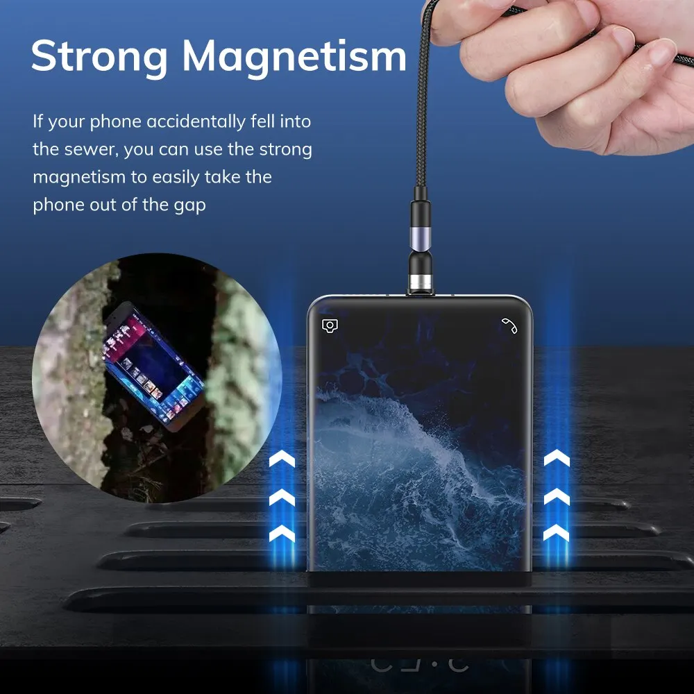 Charging Cable TOPK Magnetic Charging 3 in 1 Cable 540 Rotating Micro USB Type C Cable Magnetic Phone Charger 90 Angle Connector charging cable