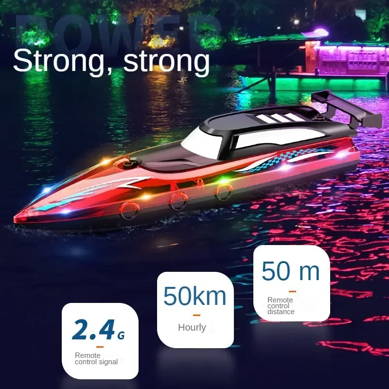 RC Boat with Case V555 2.4GHz Lighting Racing RC Boat 50KM/H With Bright LED Light For Adults and Kids With Rechargeable Battery 3