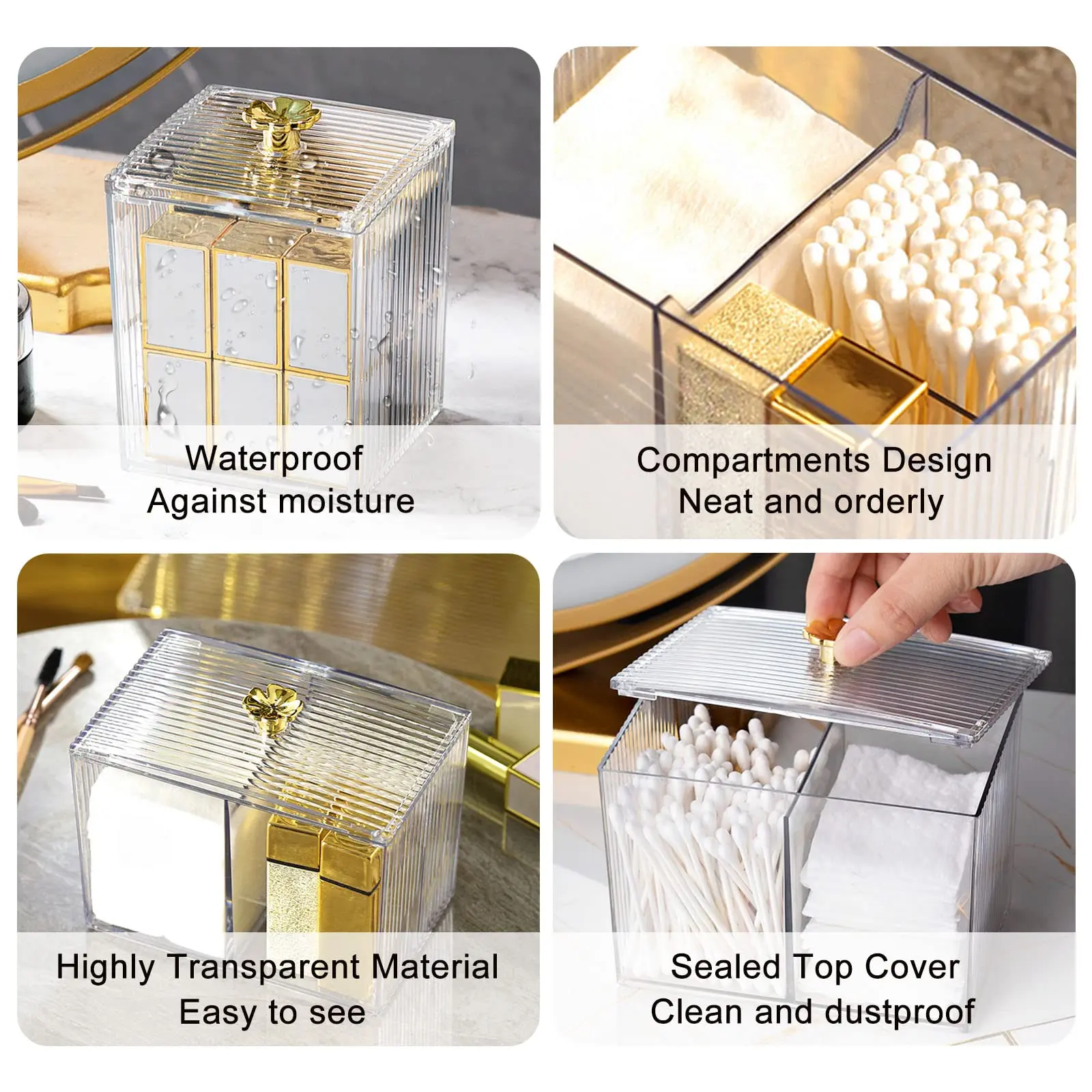Qtip Holder Dispenser  Clear Bathroom Organizer Jar  Swab/Pad/Ball Holder Container Cosmetics Storage Boxes for Vanity 5